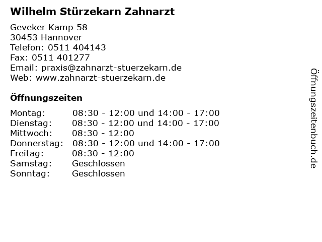 Wilhelm Stürzekarn Zahnarzt in Hannover: Adresse und Öffnungszeiten