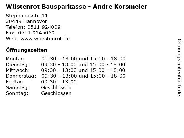 Wüstenrot Bausparkasse - Andre Korsmeier in Hannover: Adresse und Öffnungszeiten