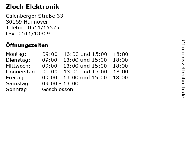 Zloch Elektronik in Hannover: Adresse und Öffnungszeiten