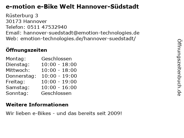e-motion e-Bike Welt Hannover-Südstadt in Hannover: Adresse und Öffnungszeiten