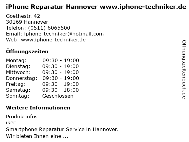 iPhone Reparatur Hannover www.iphone-techniker.de in Hannover: Adresse und Öffnungszeiten