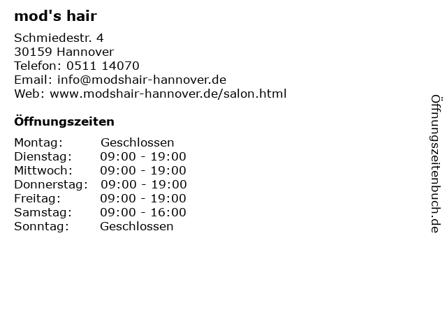 mod's hair in Hannover: Adresse und Öffnungszeiten