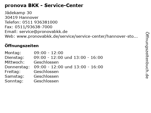 pronova BKK in Hannover: Adresse und Öffnungszeiten