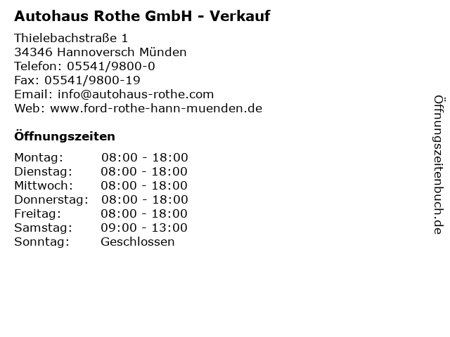 Autohaus Rothe GmbH - Verkauf in Hannoversch Münden: Adresse und Öffnungszeiten