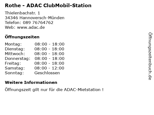Rothe - ADAC ClubMobil-Station in Hannoversch-Münden: Adresse und Öffnungszeiten