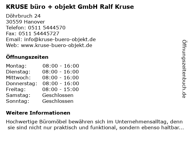 KRUSE büro + objekt GmbH Ralf Kruse in Hanover: Adresse und Öffnungszeiten
