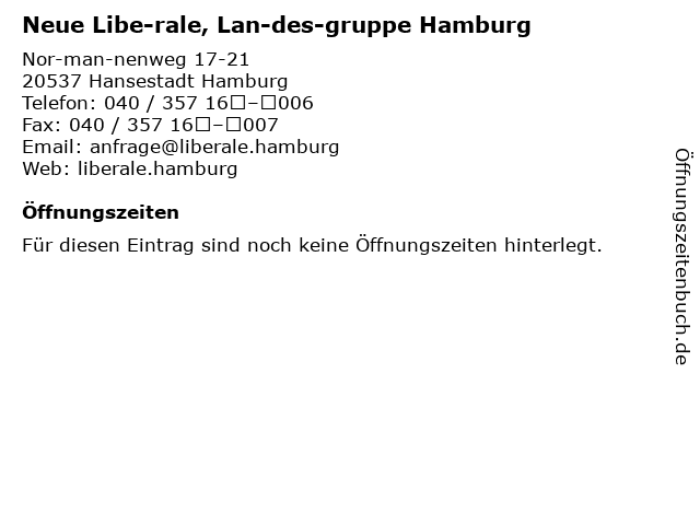 Neue Libe­rale, Lan­des­gruppe Hamburg in Hansestadt Hamburg: Adresse und Öffnungszeiten