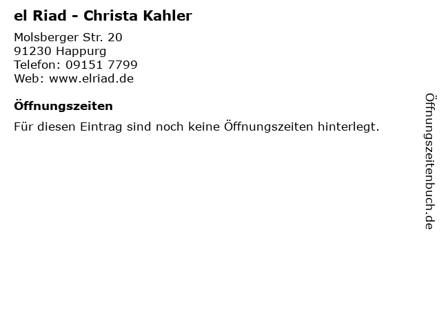 el Riad - Christa Kahler in Happurg: Adresse und Öffnungszeiten