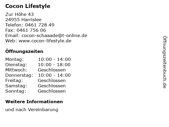 skøn Bred vifte levering ᐅ Öffnungszeiten „Cocon Lifestyle“ | Zur Höhe 43 in Harrislee