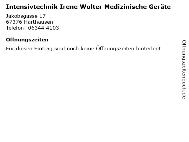 Intensivtechnik Irene Wolter Medizinische Geräte in Harthausen: Adresse und Öffnungszeiten