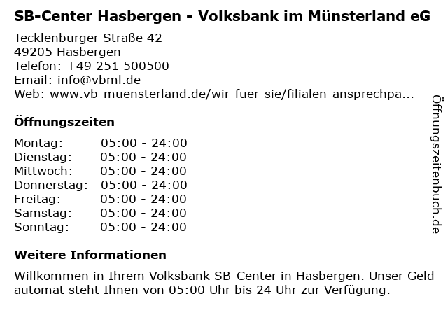 ᐅ Offnungszeiten Vr Bank Kreis Steinfurt Eg Sb Center Hasbergen