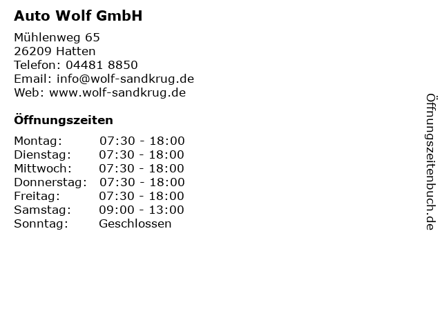 Auto Wolf GmbH in Hatten: Adresse und Öffnungszeiten