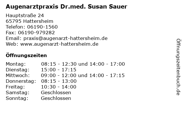 Augenarztpraxis Dr.med. Susan Sauer in Hattersheim: Adresse und Öffnungszeiten