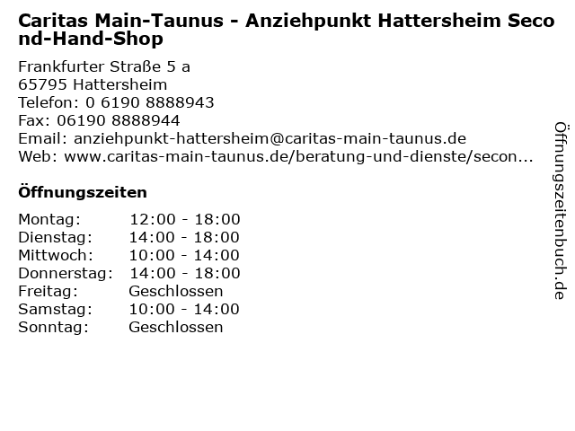 Caritas Main-Taunus - Anziehpunkt Hattersheim Second-Hand-Shop in Hattersheim: Adresse und Öffnungszeiten