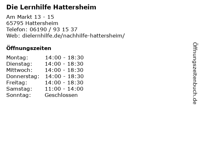 Die Lernhilfe Hattersheim in Hattersheim: Adresse und Öffnungszeiten