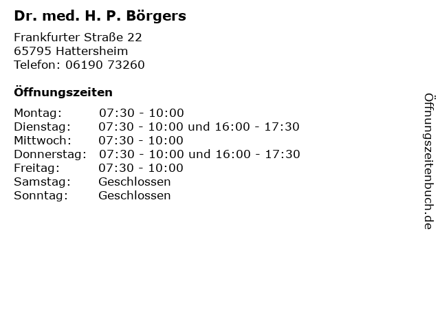 Dr. med. H. P. Börgers in Hattersheim: Adresse und Öffnungszeiten