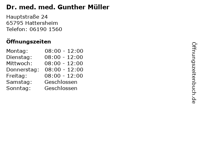 Dr. med. med. Gunther Müller in Hattersheim: Adresse und Öffnungszeiten
