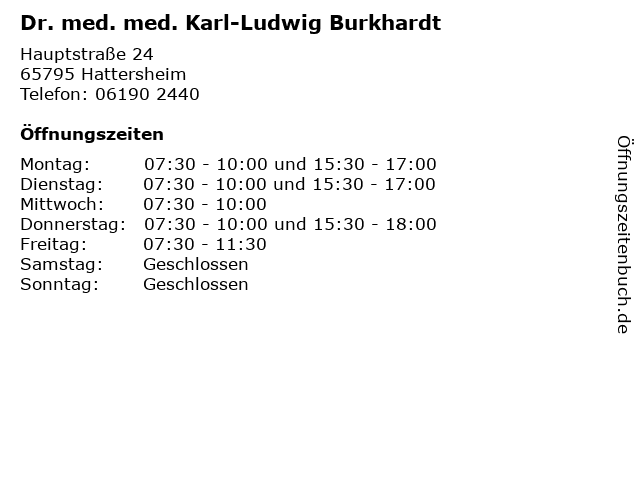 Dr. med. med. Karl-Ludwig Burkhardt in Hattersheim: Adresse und Öffnungszeiten