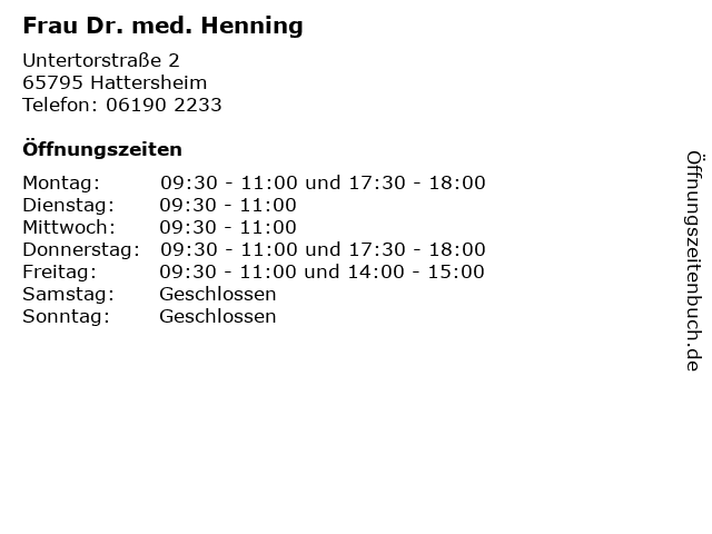 Frau Dr. med. Henning in Hattersheim: Adresse und Öffnungszeiten