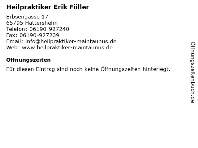 Heilpraktiker Erik Füller in Hattersheim: Adresse und Öffnungszeiten