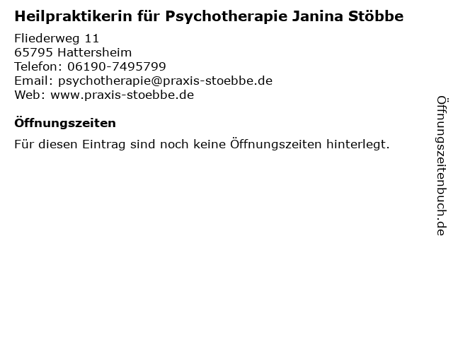 Heilpraktikerin für Psychotherapie Janina Stöbbe in Hattersheim: Adresse und Öffnungszeiten