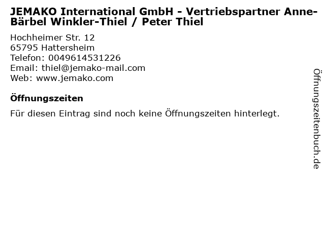 JEMAKO International GmbH - Vertriebspartner Anne-Bärbel Winkler-Thiel / Peter Thiel in Hattersheim: Adresse und Öffnungszeiten