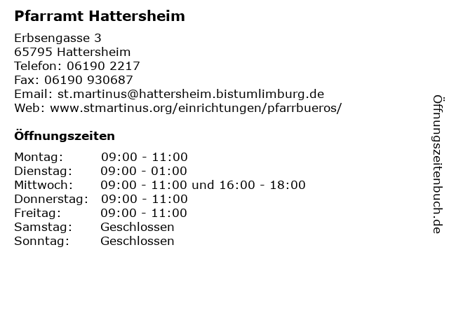 Pfarramt Hattersheim in Hattersheim: Adresse und Öffnungszeiten