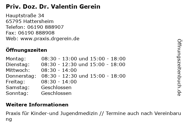 Priv. Doz. Dr. Valentin Gerein in Hattersheim: Adresse und Öffnungszeiten