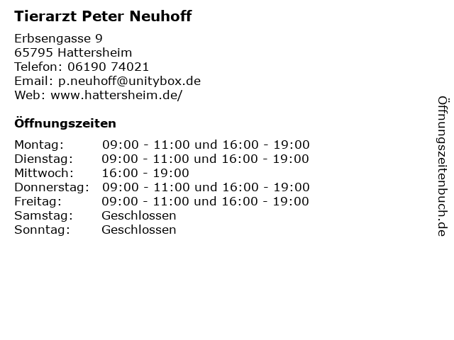 Tierarzt Peter Neuhoff in Hattersheim: Adresse und Öffnungszeiten