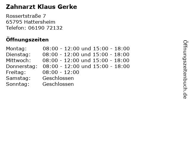 Zahnarzt Klaus Gerke in Hattersheim: Adresse und Öffnungszeiten