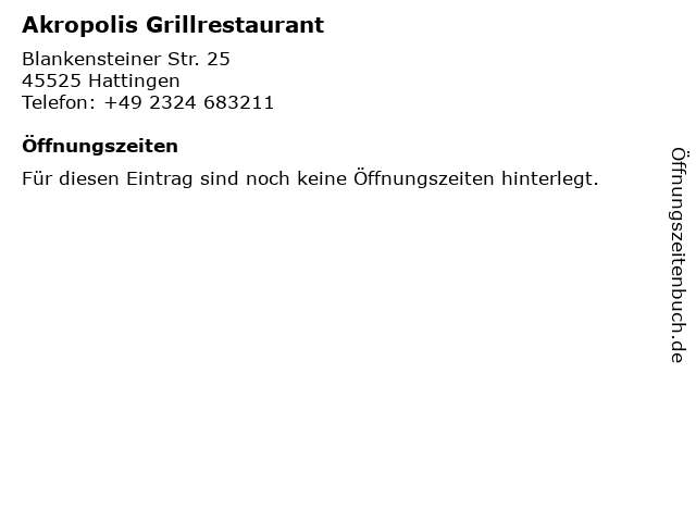Akropolis Grillrestaurant in Hattingen: Adresse und Öffnungszeiten