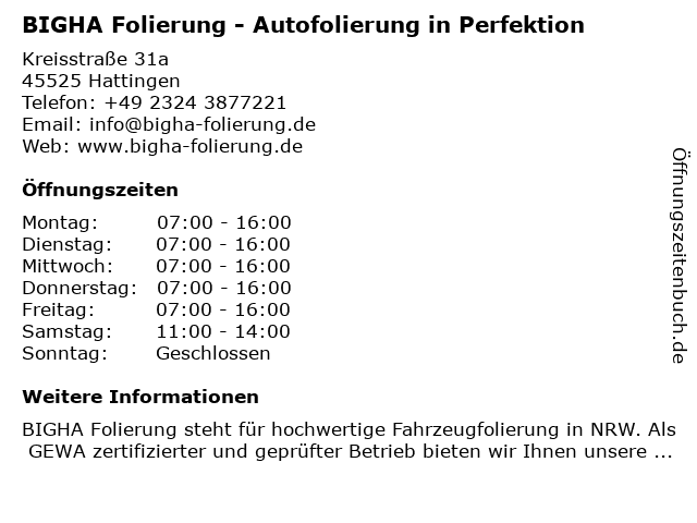 BIGHA Folierung - Autofolierung in Perfektion in Hattingen: Adresse und Öffnungszeiten