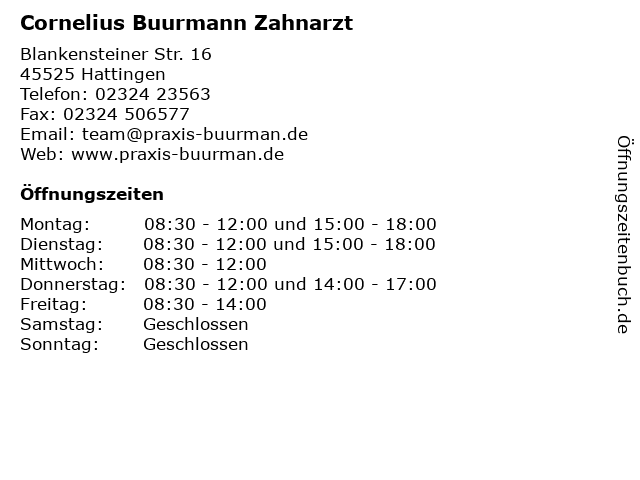 Cornelius Buurmann Zahnarzt in Hattingen: Adresse und Öffnungszeiten