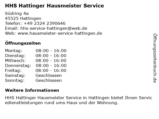 HHS Hattinger Hausmeister Service in Hattingen: Adresse und Öffnungszeiten
