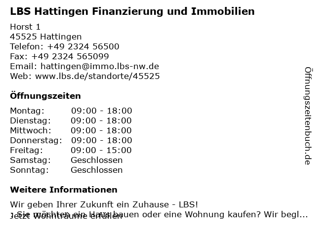 LBS Hattingen Finanzieren + Immobilien in Hattingen: Adresse und Öffnungszeiten