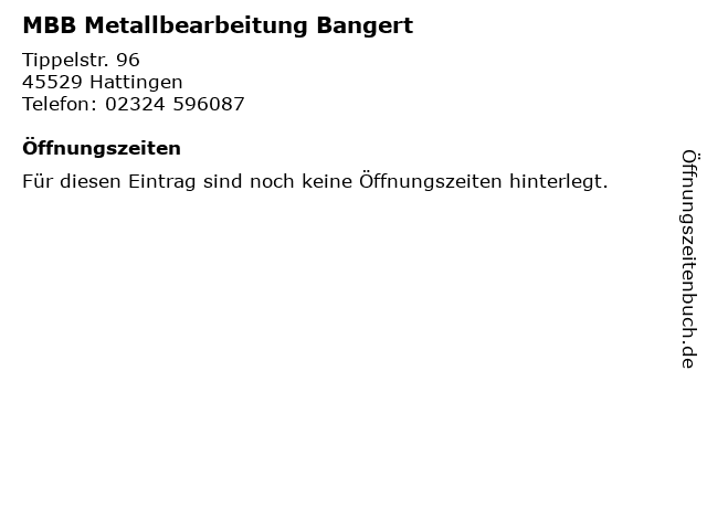 MBB Metallbearbeitung Bangert in Hattingen: Adresse und Öffnungszeiten