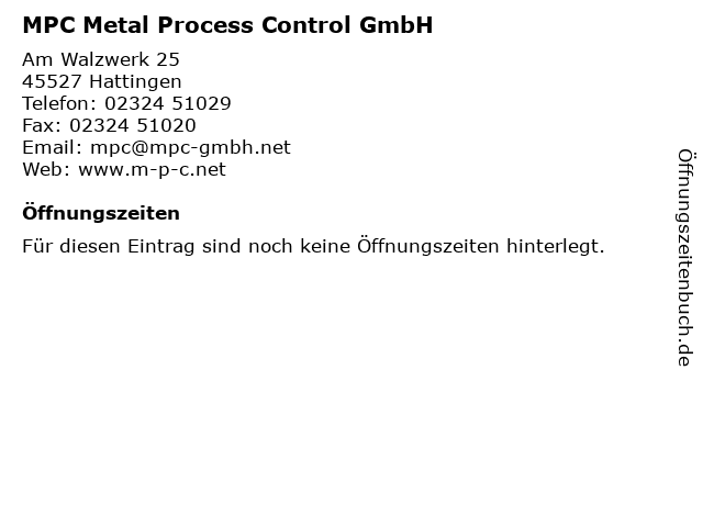 MPC Metal Process Control GmbH in Hattingen: Adresse und Öffnungszeiten