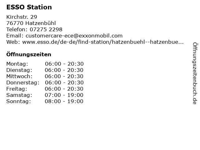 ESSO Station in Hatzenbühl: Adresse und Öffnungszeiten