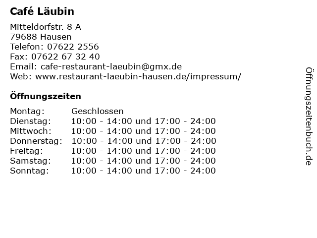ᐅ Offnungszeiten Cafe Laubin Mitteldorfstr 8 A In Hausen