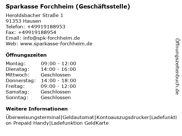 ᐅ Offnungszeiten Sparkasse Forchheim Geldautomat