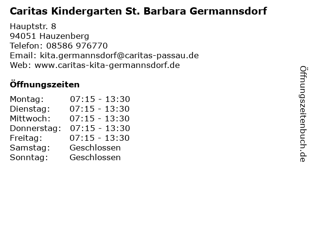 Caritas Kindergarten St. Barbara Germannsdorf in Hauzenberg: Adresse und Öffnungszeiten