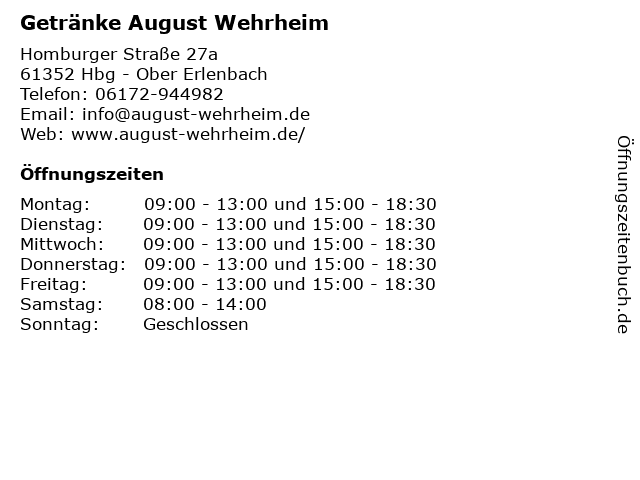 Getränke August Wehrheim in Hbg - Ober Erlenbach: Adresse und Öffnungszeiten
