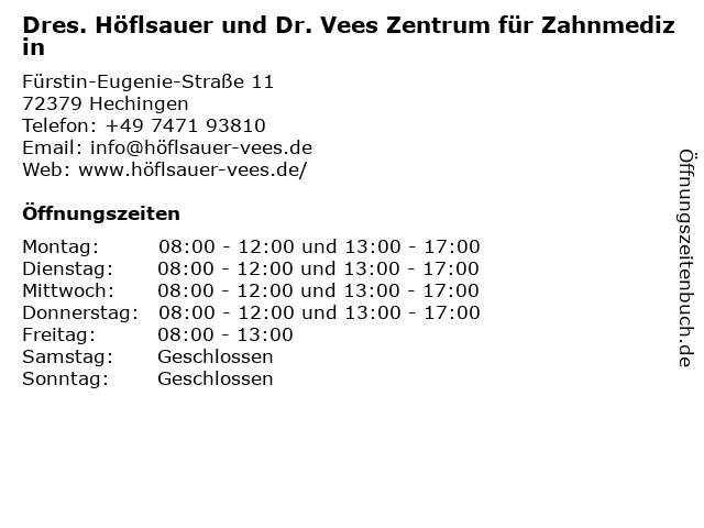 Dres. Höflsauer und Dr. Vees Zentrum für Zahnmedizin in Hechingen: Adresse und Öffnungszeiten