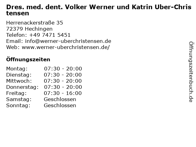 Dres. med. dent. Volker Werner und Katrin Uber-Christensen in Hechingen: Adresse und Öffnungszeiten