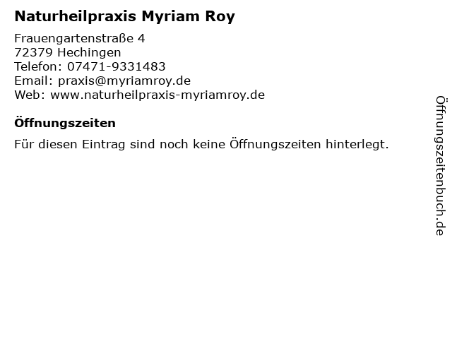 Naturheilpraxis Myriam Roy in Hechingen: Adresse und Öffnungszeiten