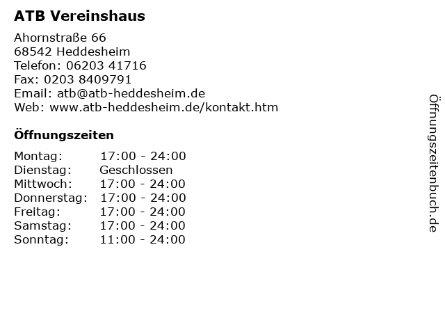 ATB Vereinshaus in Heddesheim: Adresse und Öffnungszeiten