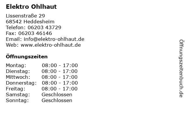 Elektro Ohlhaut in Heddesheim: Adresse und Öffnungszeiten