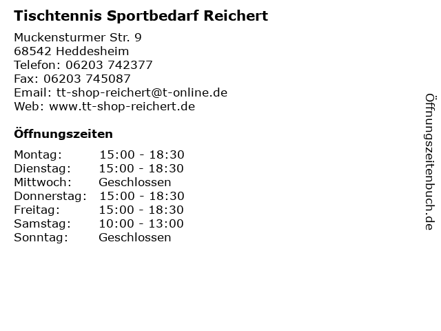 Tischtennis Sportbedarf Reichert in Heddesheim: Adresse und Öffnungszeiten