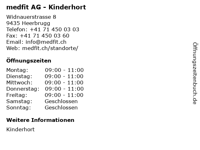 medfit AG - Kinderhort in Heerbrugg: Adresse und Öffnungszeiten