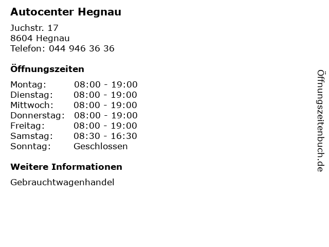 Autocenter Hegnau in Hegnau: Adresse und Öffnungszeiten